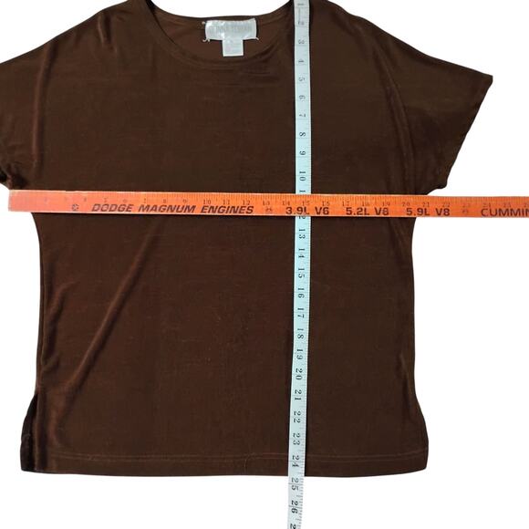 Donna Toran M Top 🤎 Brown Raglan Sleeve Stretchy Casual Side Slit Blouse - Picture 5 of 13